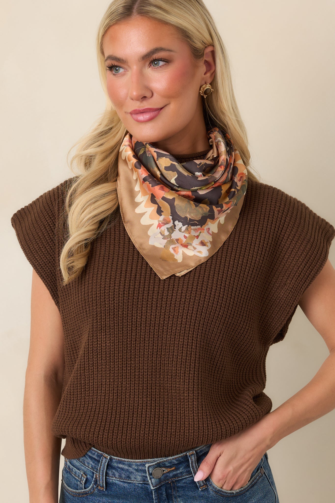 En Saison Jane Brown Mock Neck Sweater Vest