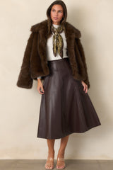 Astrid Wrangler Brown Faux Leather Midi Skirt