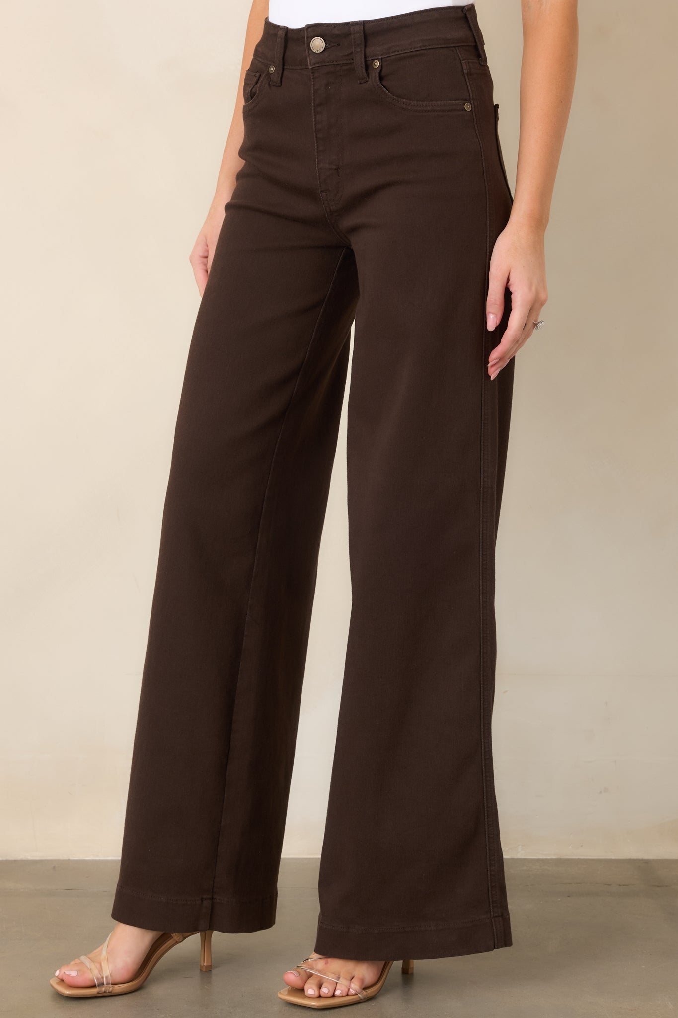 Always On Trend Dark Brown High Rise Wide Leg Jeans