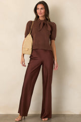 A Whole New Direction Rust Brown Satin Wide Leg Pants