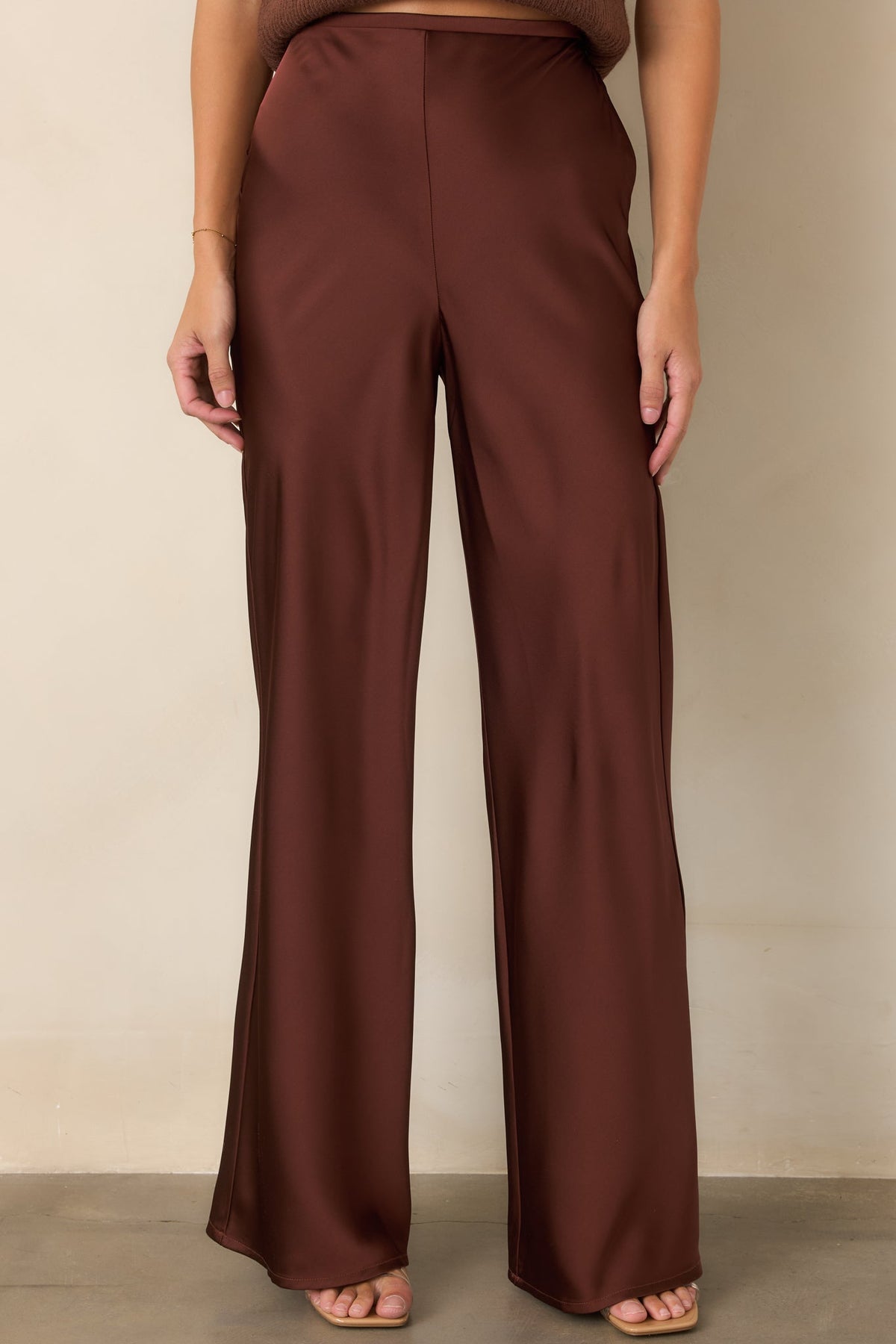 A Whole New Direction Rust Brown Satin Wide Leg Pants