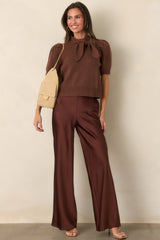 A Whole New Direction Rust Brown Satin Wide Leg Pants