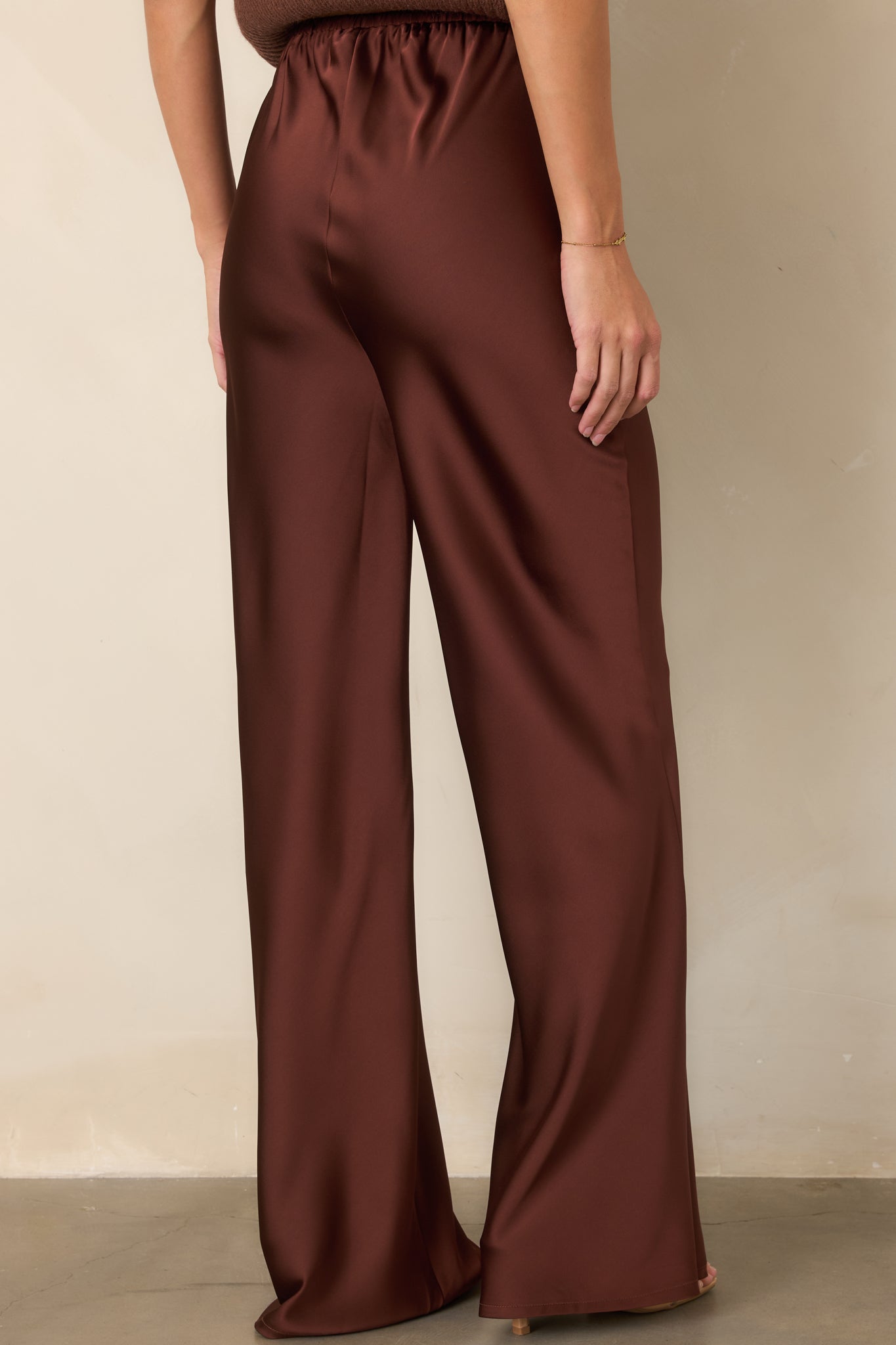 A Whole New Direction Rust Brown Satin Wide Leg Pants
