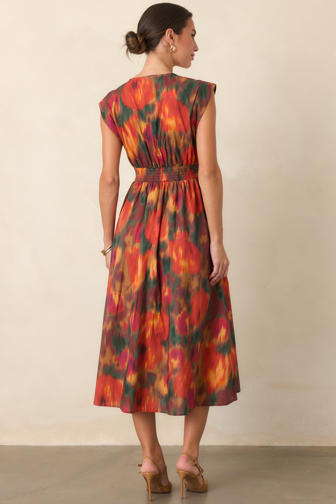 Fall Into Place Rust Multi Floral Cotton Midi Dress