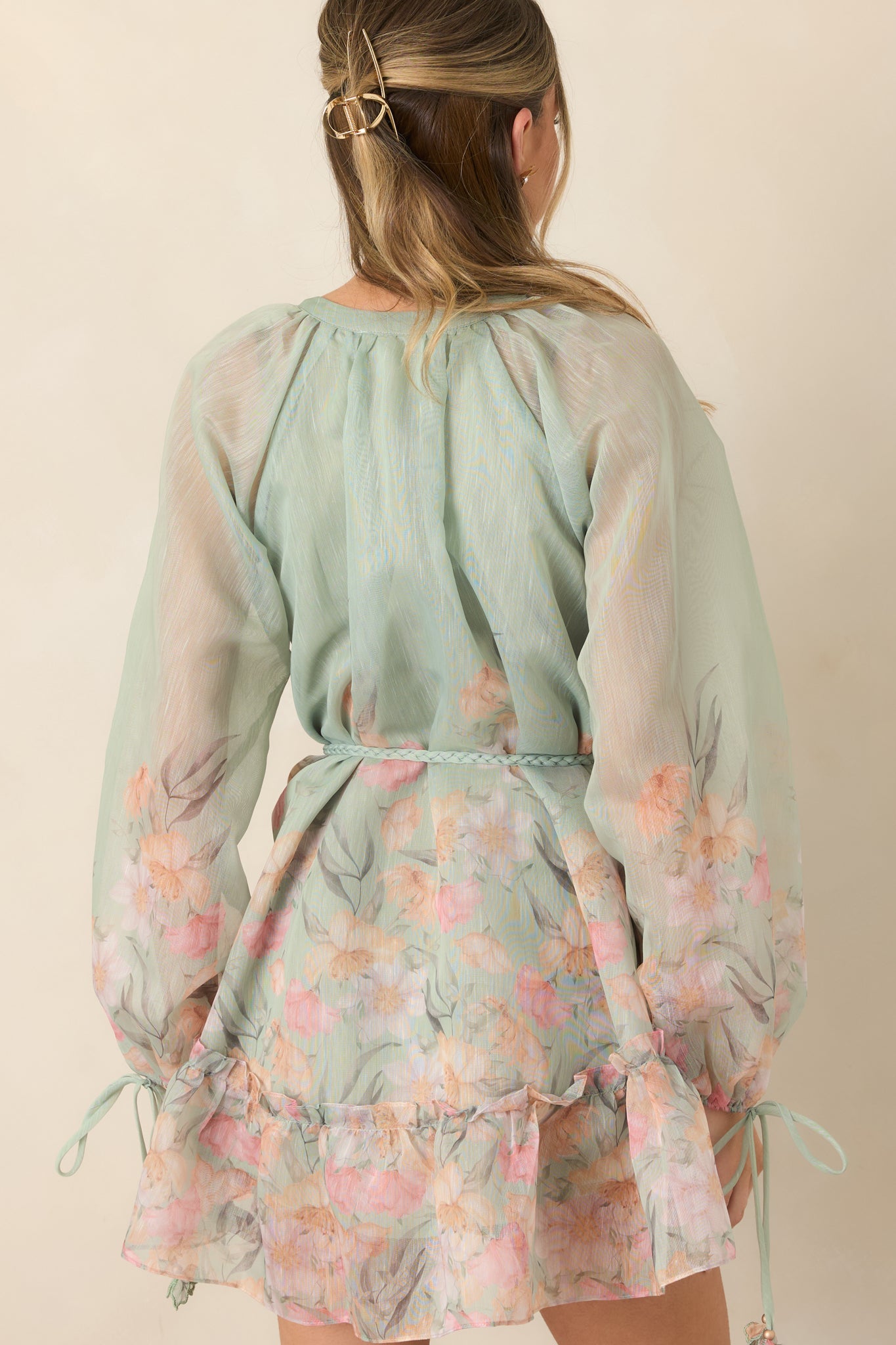En Saison Katelyn Sage Multi Floral Belted Button Front Mini Dress