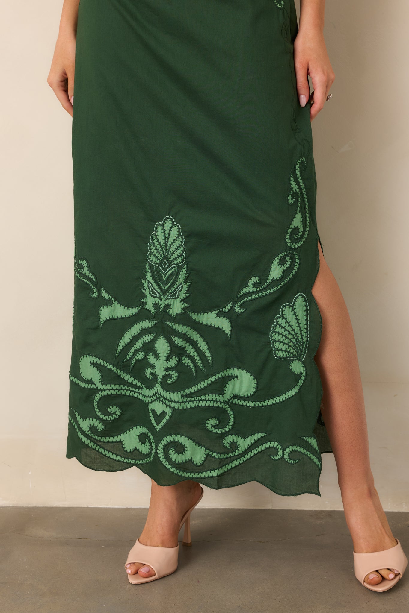 Anna Cate Hayden Green Regal Scallop Strapless Midi Dress