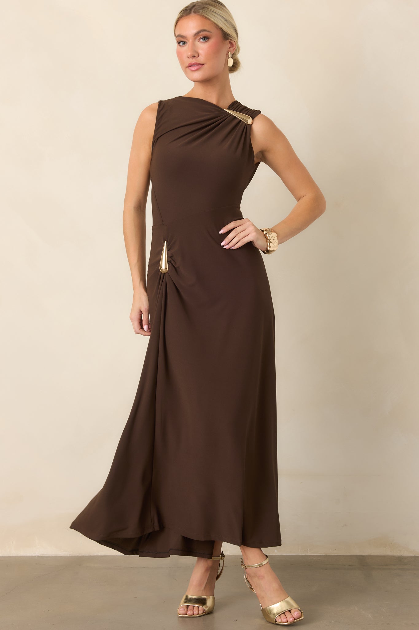 Astrid Blyth Chocolate Brown Draped Maxi Dress