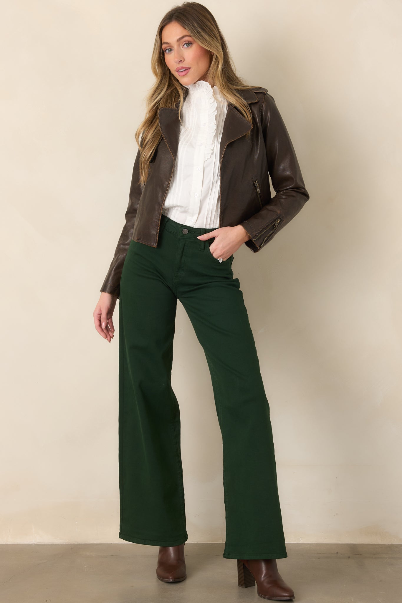 Always In Style Forest Green High Rise Wide Leg Jeans