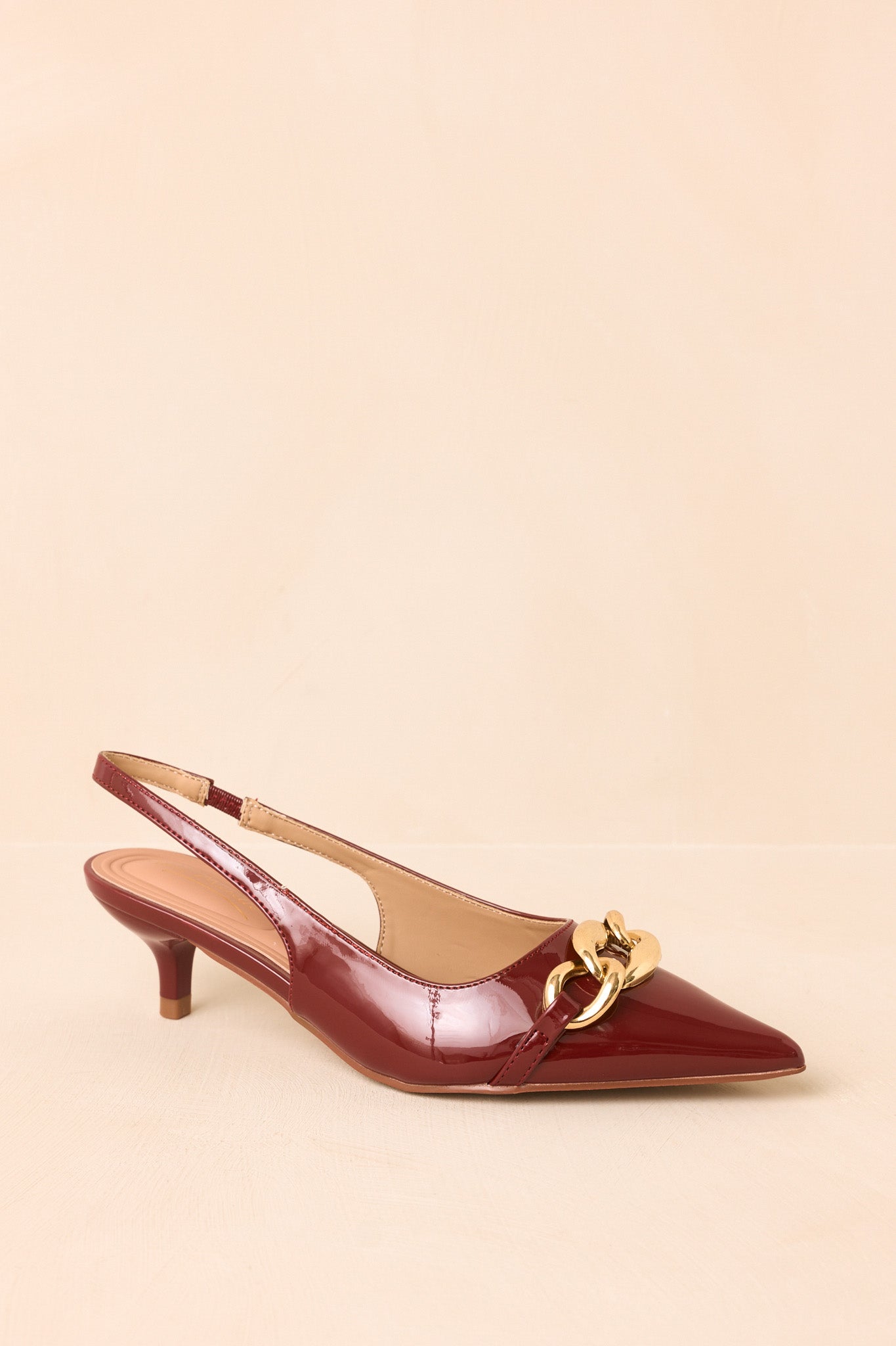 Chain of Events Sienna Patent Gold Chain Slingback Kitten Heels