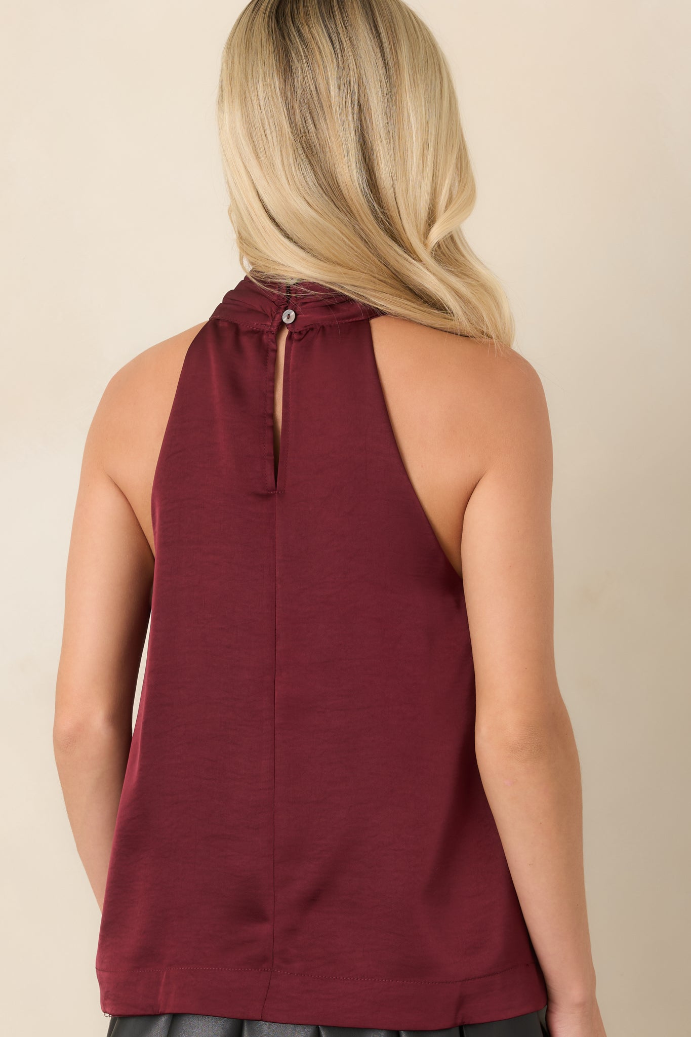 Draped In Myth Wine Halter Ring Detail Blouse