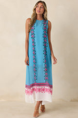 Cocktail Conversation Blue Floral Border Print Maxi Dress