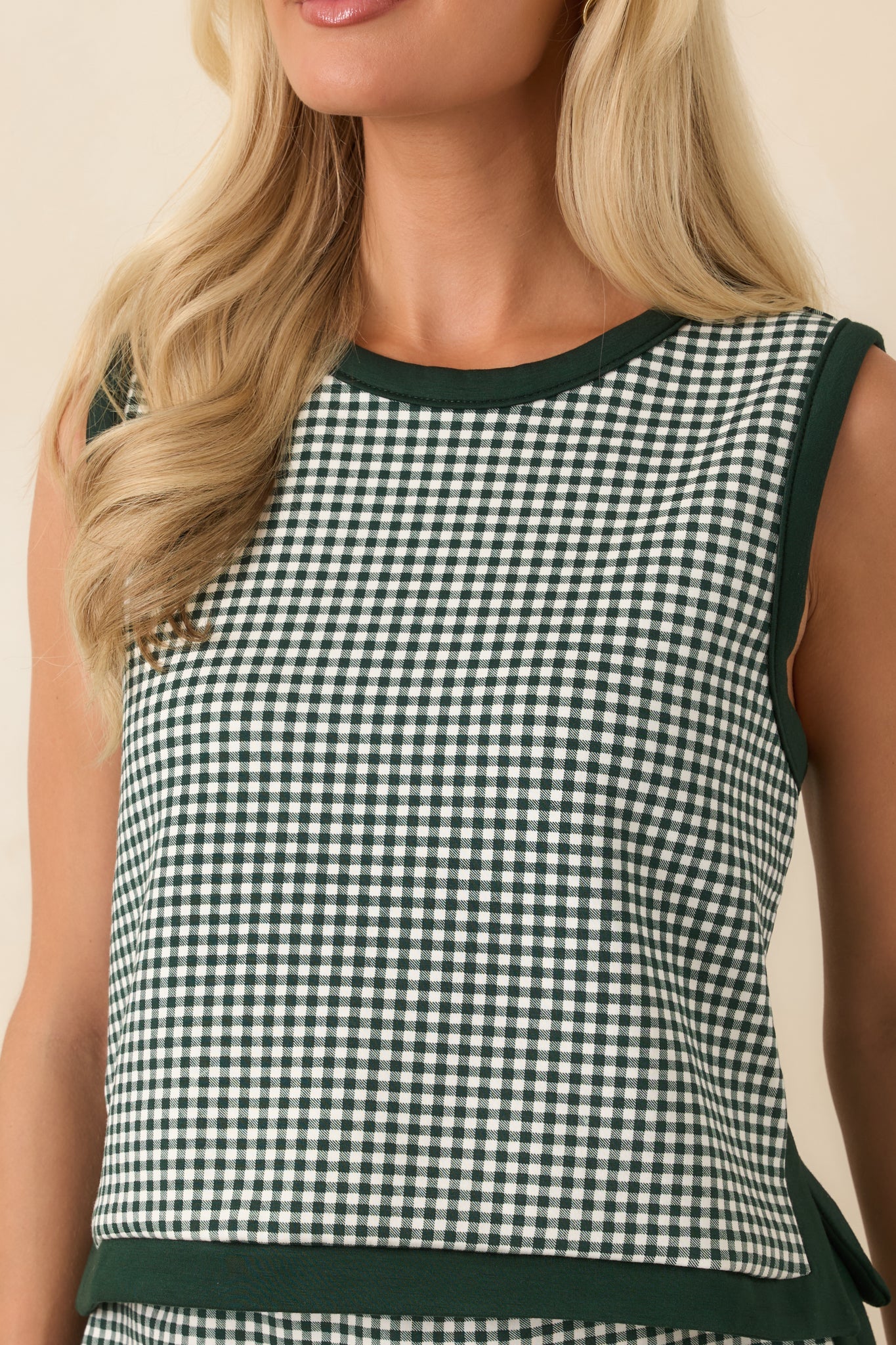 Check the Agenda Hunter Green Gingham Contrast Trim Sleeveless Top