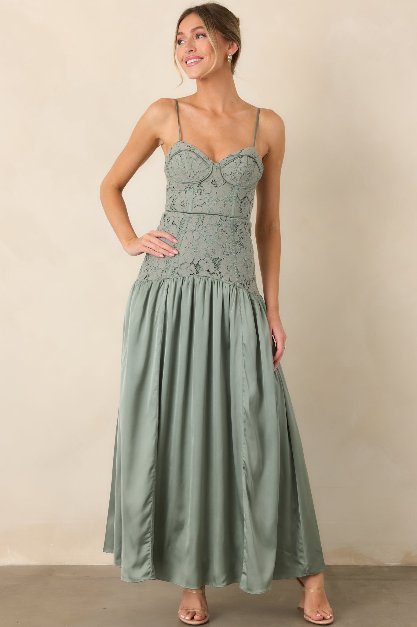 ASTR the Label Kaylani Sage Lace Bustier Maxi Dress