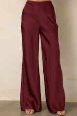 A Whole New Direction Wine Red Satin Wide Leg Pants