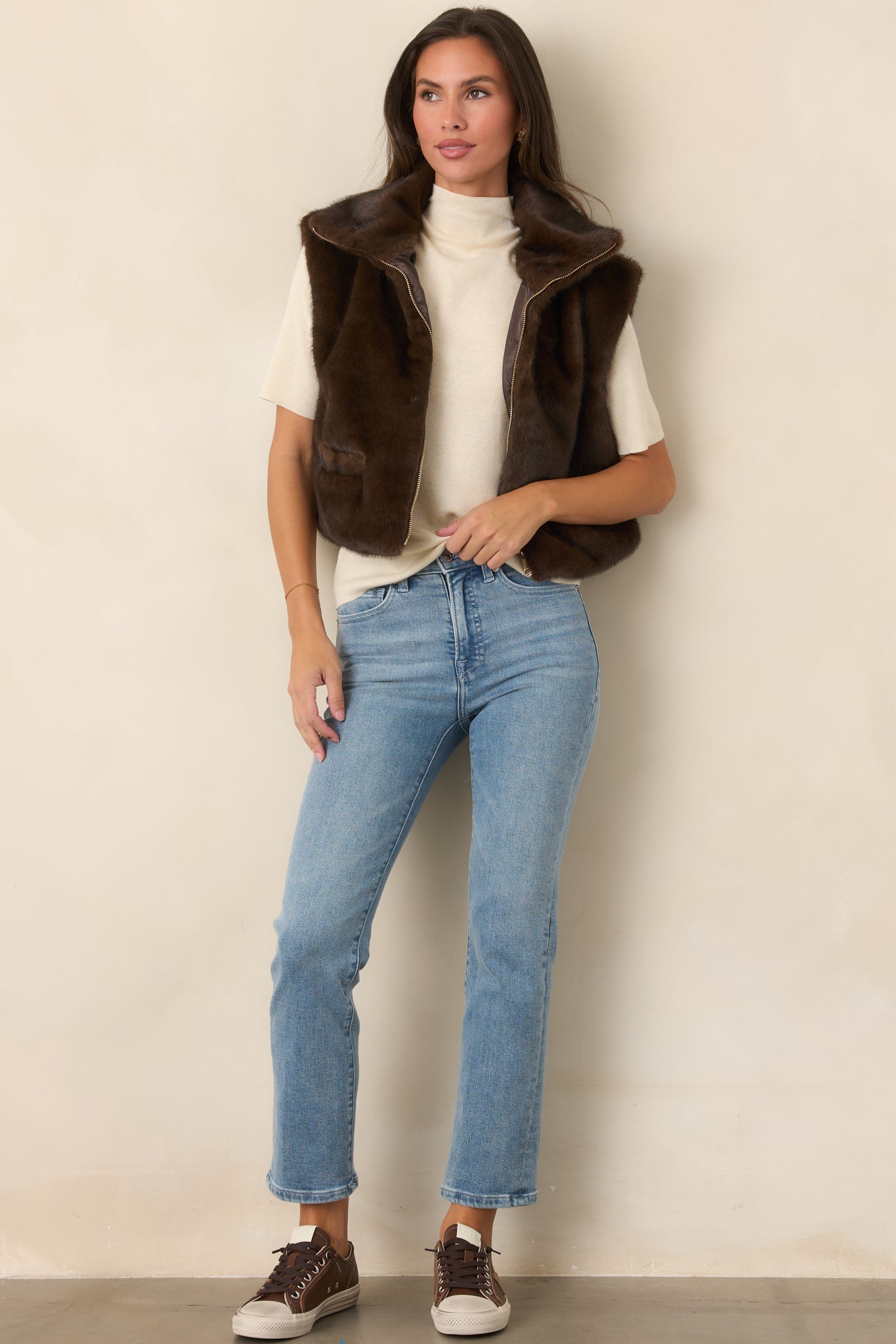 Astrid Montana Brown Faux Fur Zip Front Vest