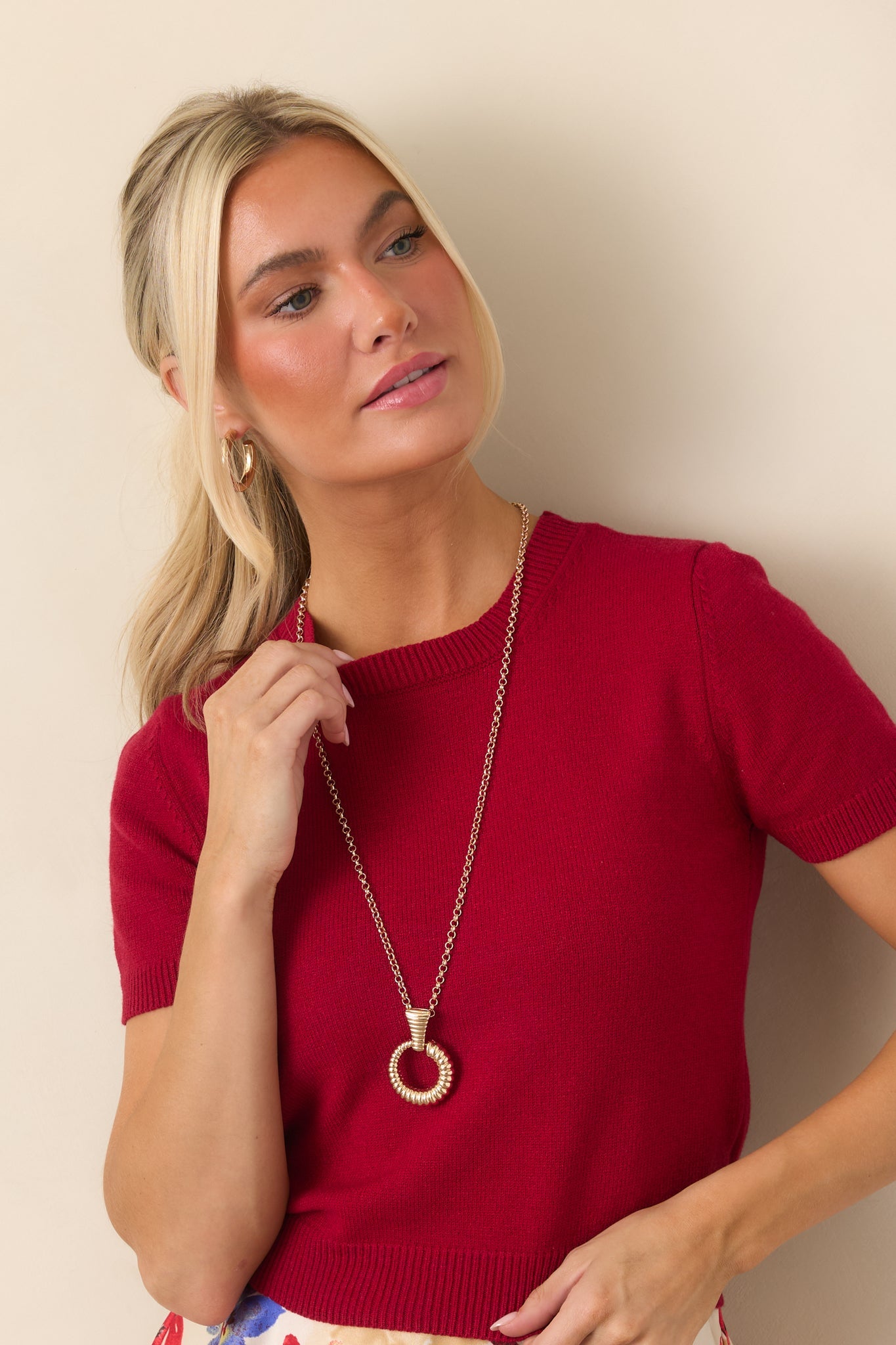 Easy Choice Red Short Sleeve Knit Sweater
