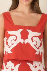 Anna Cate Blake Bright Red Cotton Appliqué Crop Top