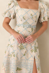 En Saison Georgina Ivory Floral Lattice Textured Midi Dress