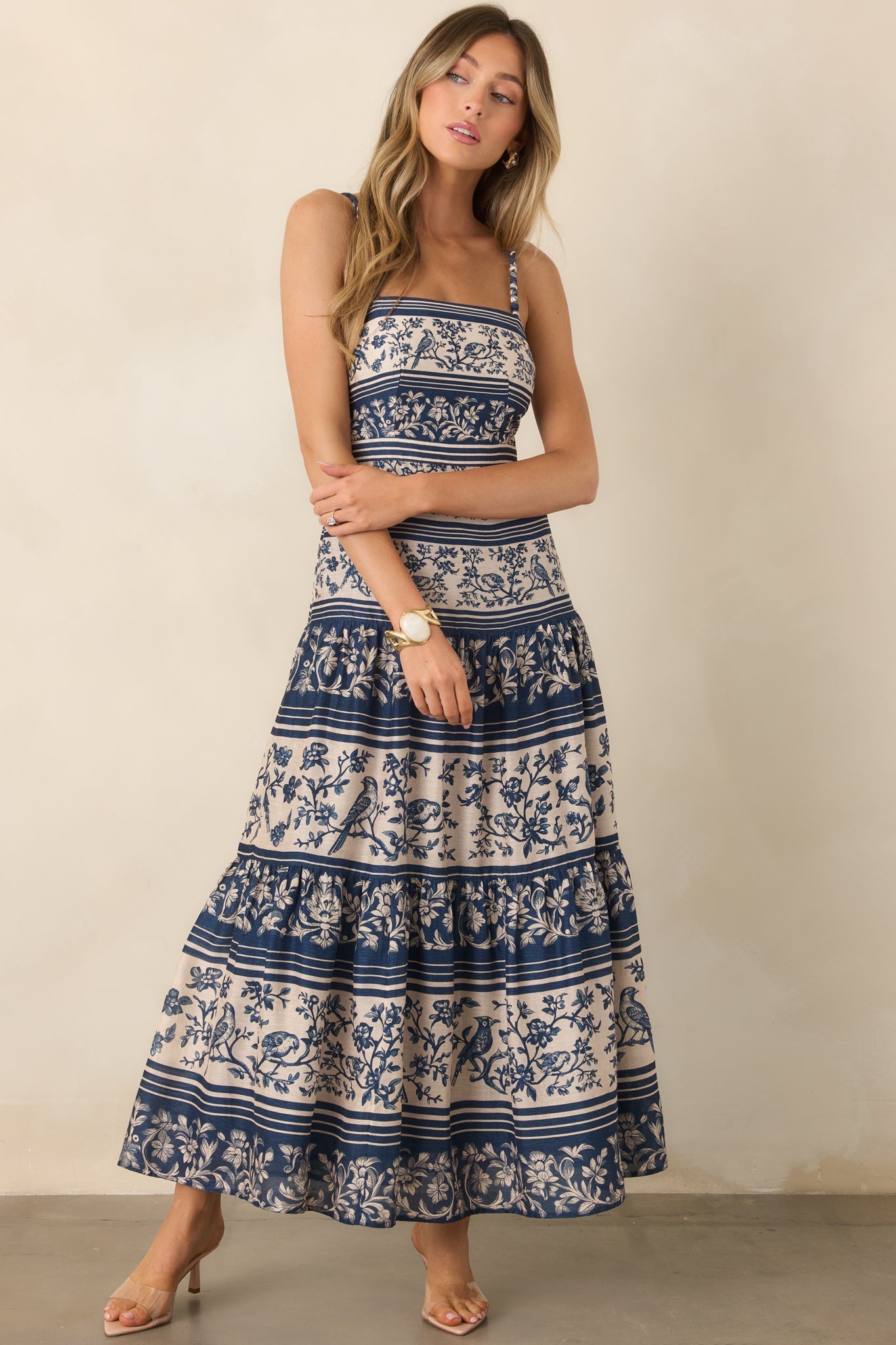 Anna Cate Jasper Blue Menagerie Stripe Midi Dress