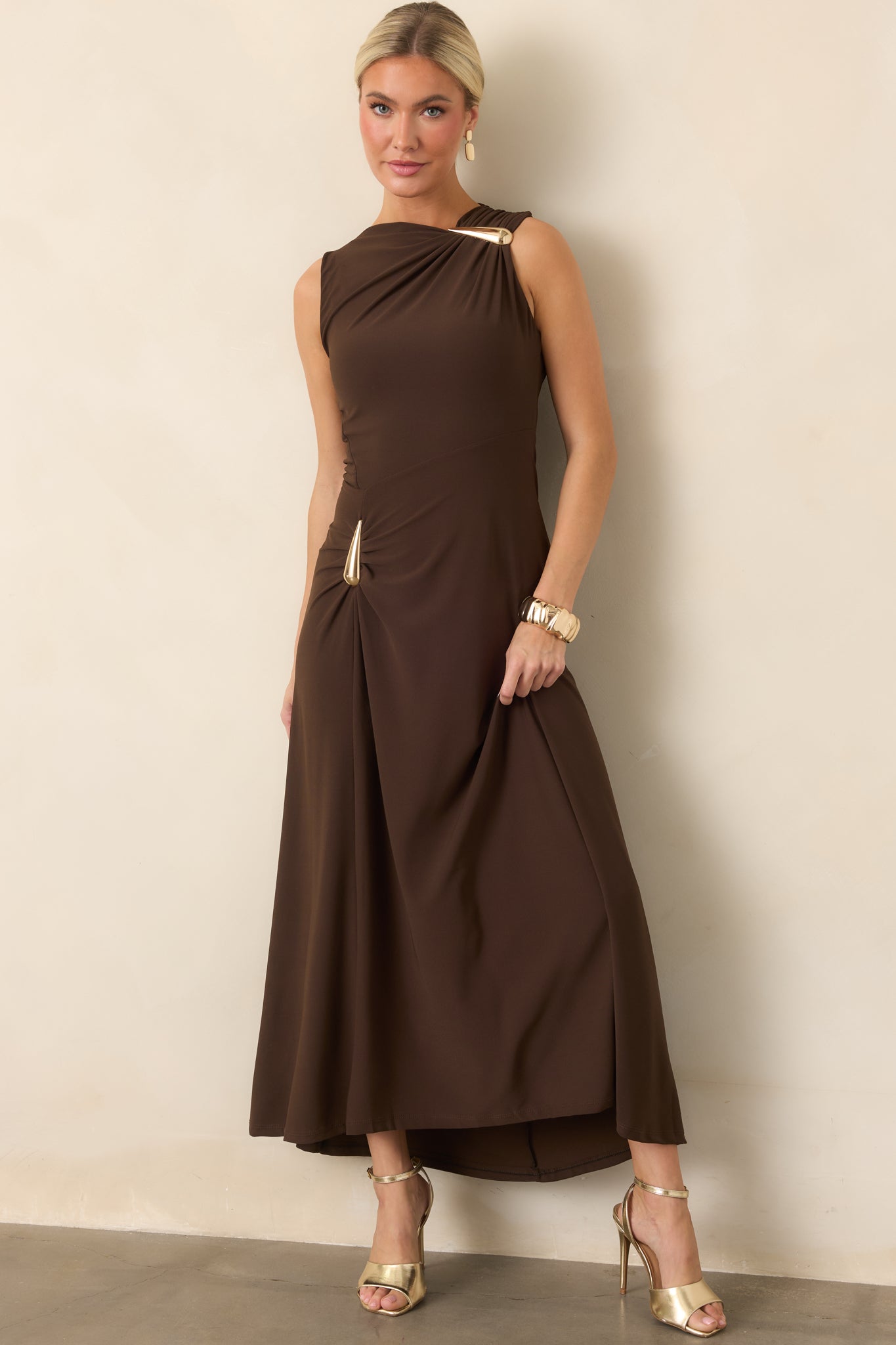 Astrid Blyth Chocolate Brown Draped Maxi Dress