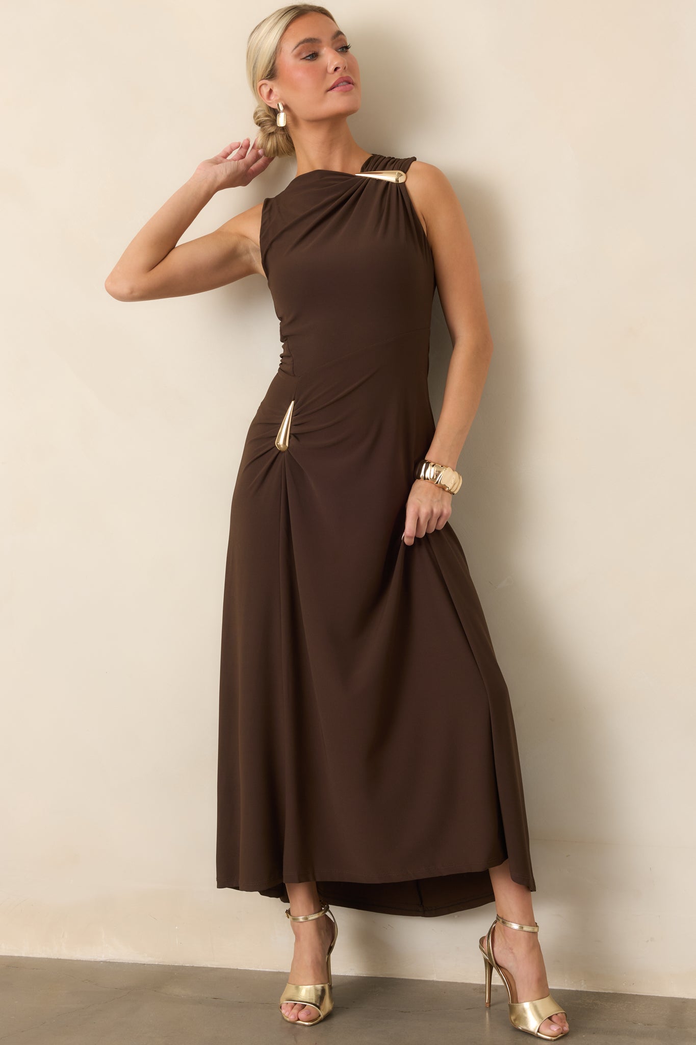 Astrid Blyth Chocolate Brown Draped Maxi Dress
