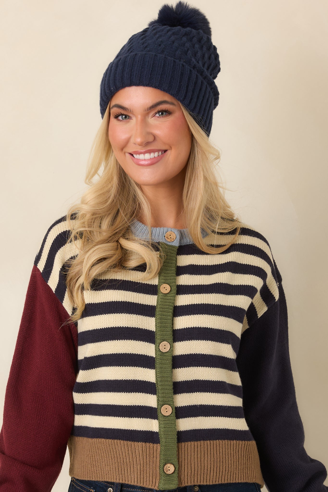 A Little of Everything Navy Multi Stripe Colorblock Cardigan