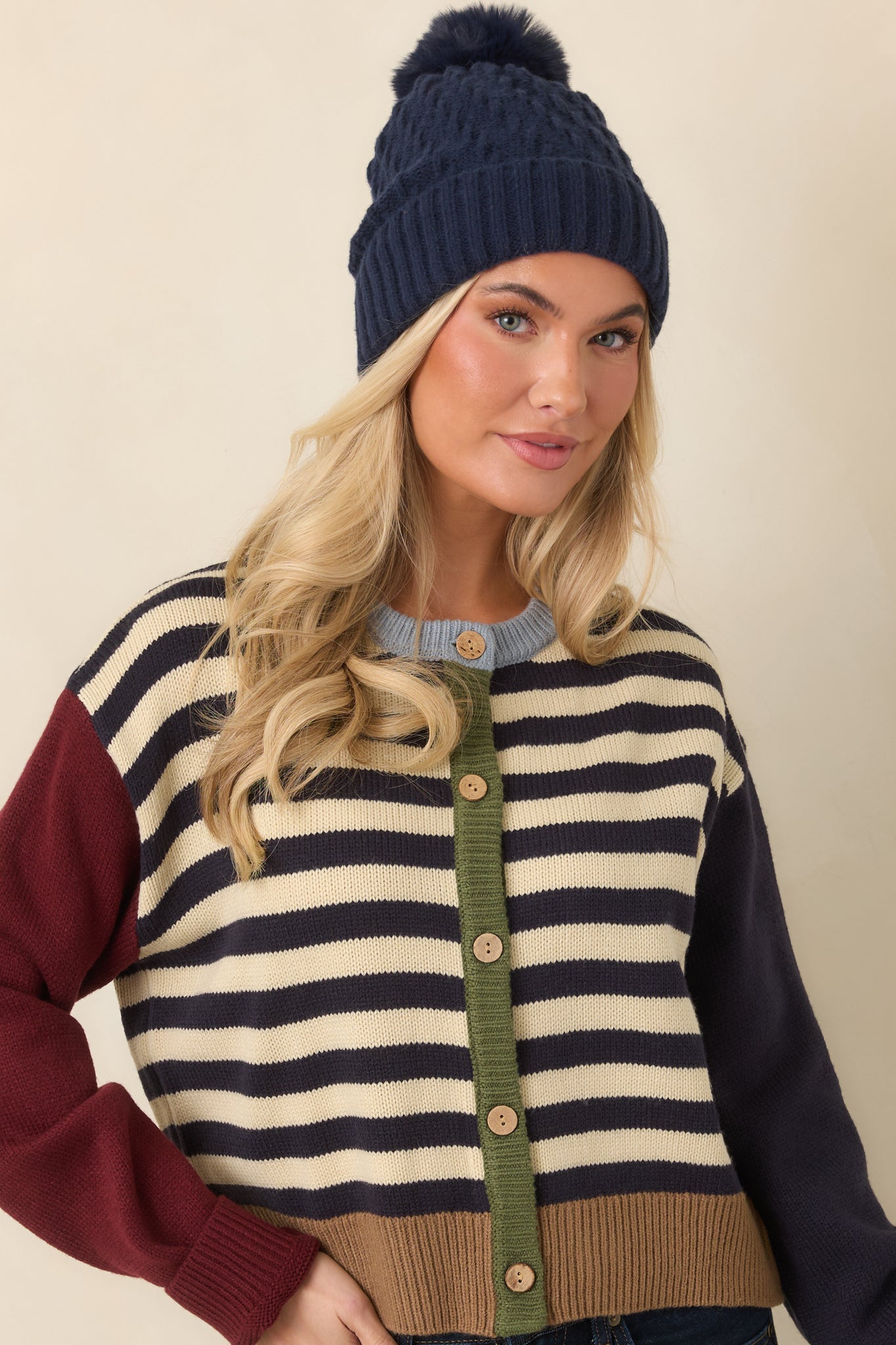 A Little of Everything Navy Multi Stripe Colorblock Cardigan