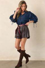 ASTR the Label Atherton Brown Faux Leather Pleated Shorts