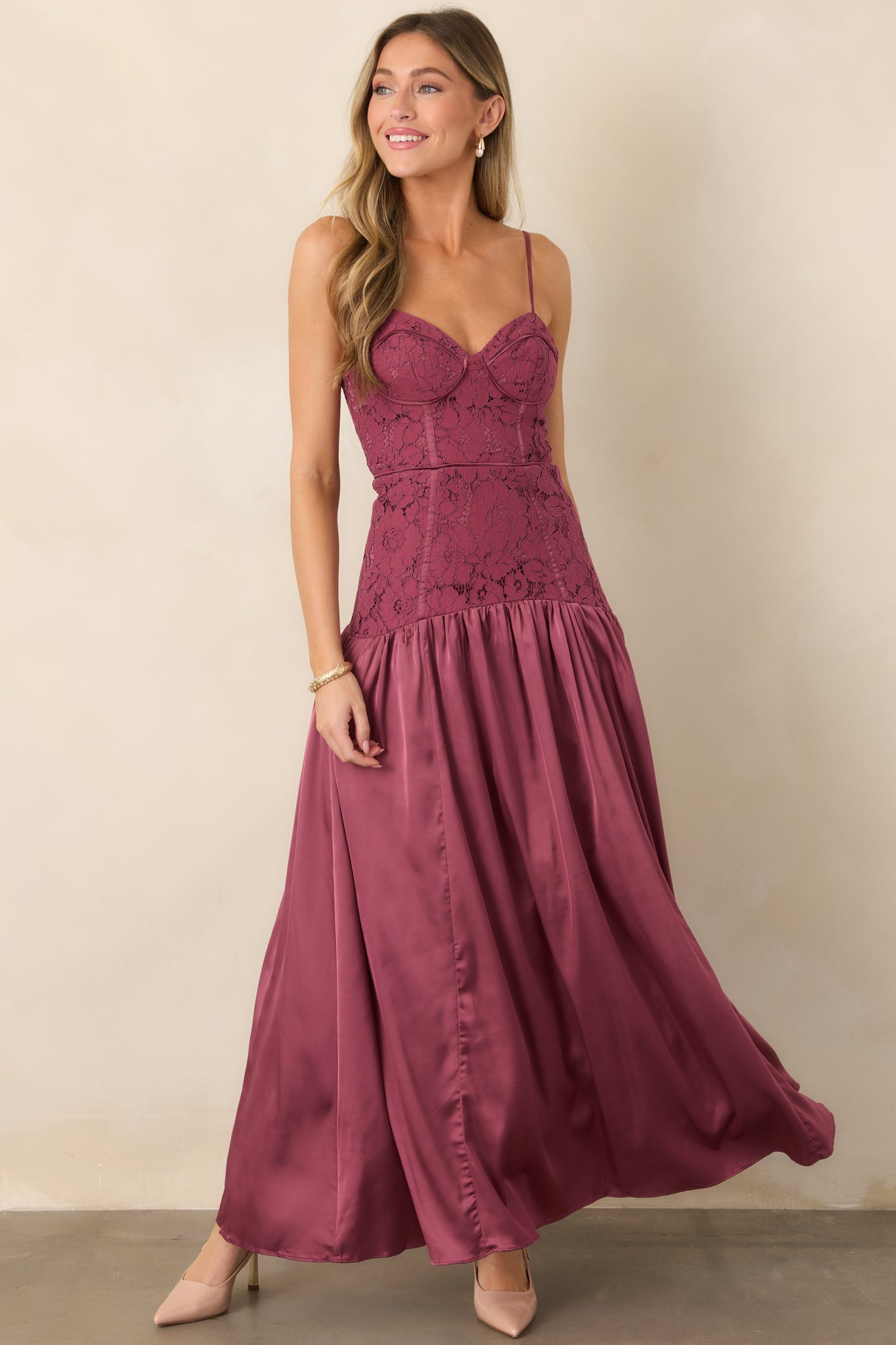 ASTR the Label Kaylani Mauve Lace Bustier Maxi Dress
