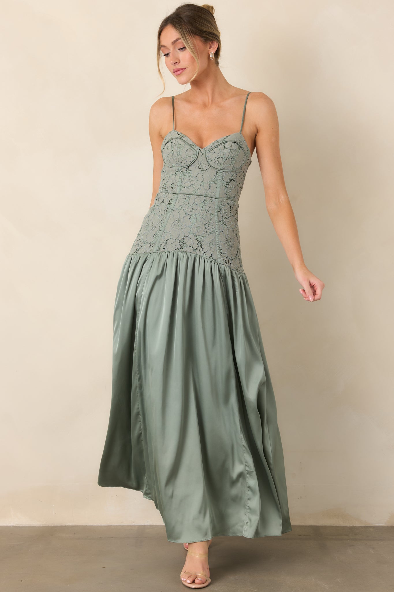 ASTR the Label Kaylani Sage Lace Bustier Maxi Dress