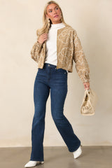 At Your Pace Tan Cotton Embroidered Zip up Jacket