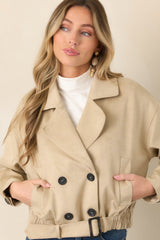 Ahead of Schedule Beige Cotton Double Breasted Belted Jacket