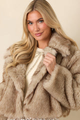 A Flair for Fabulous Taupe Faux Fur Jacket