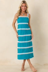 Couldn't Stay Away Teal & Ivory Floral Lace Midi Dress
