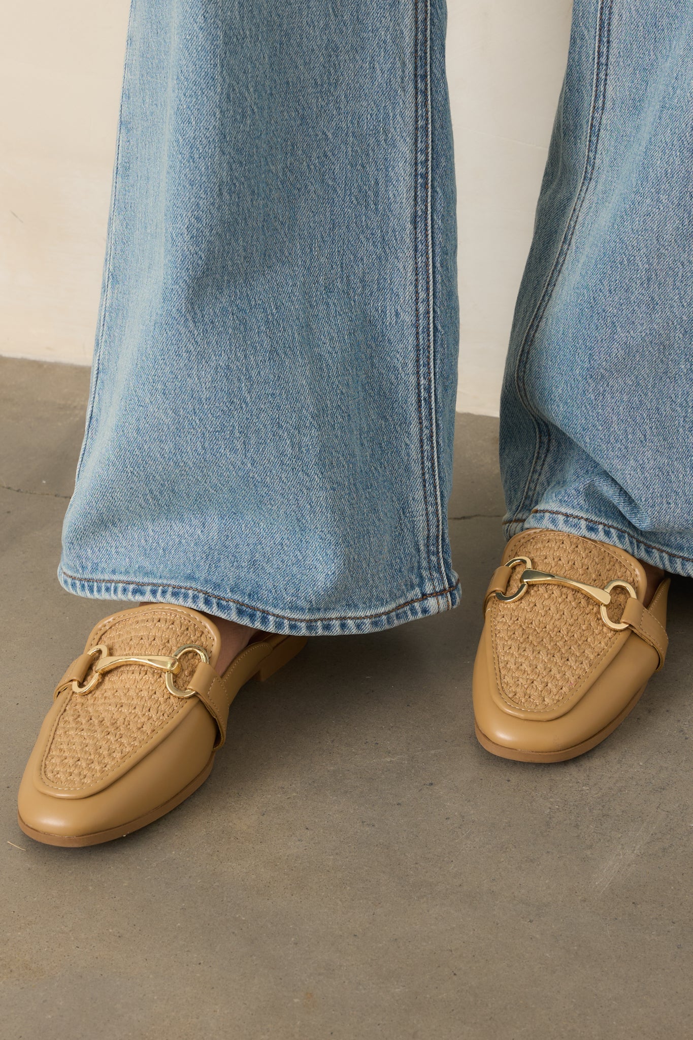 Easy Elegance Tan Woven Faux Leather Mule Loafers