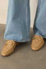 Easy Elegance Tan Woven Faux Leather Mule Loafers