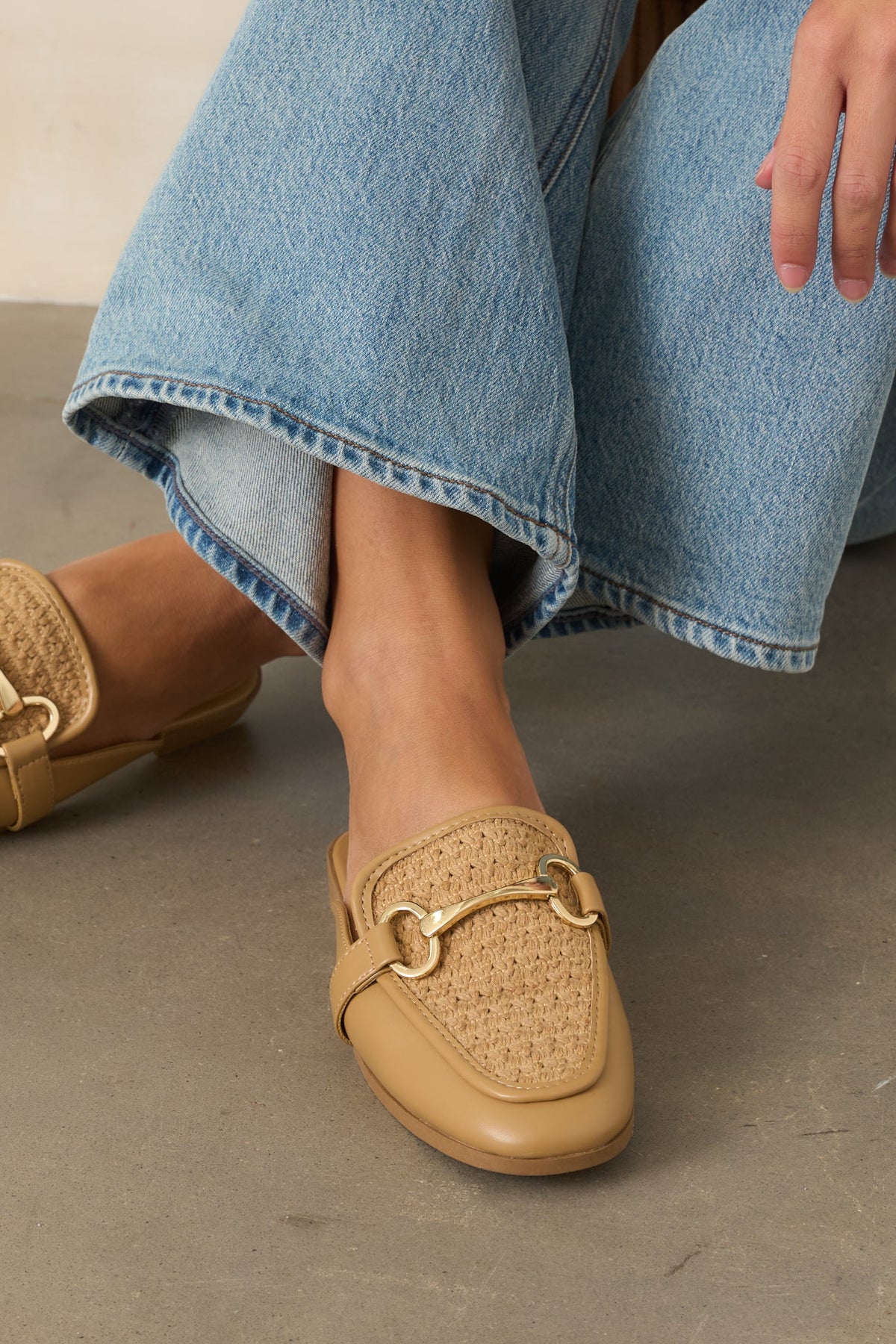 Easy Elegance Tan Woven Faux Leather Mule Loafers