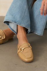 Easy Elegance Tan Woven Faux Leather Mule Loafers
