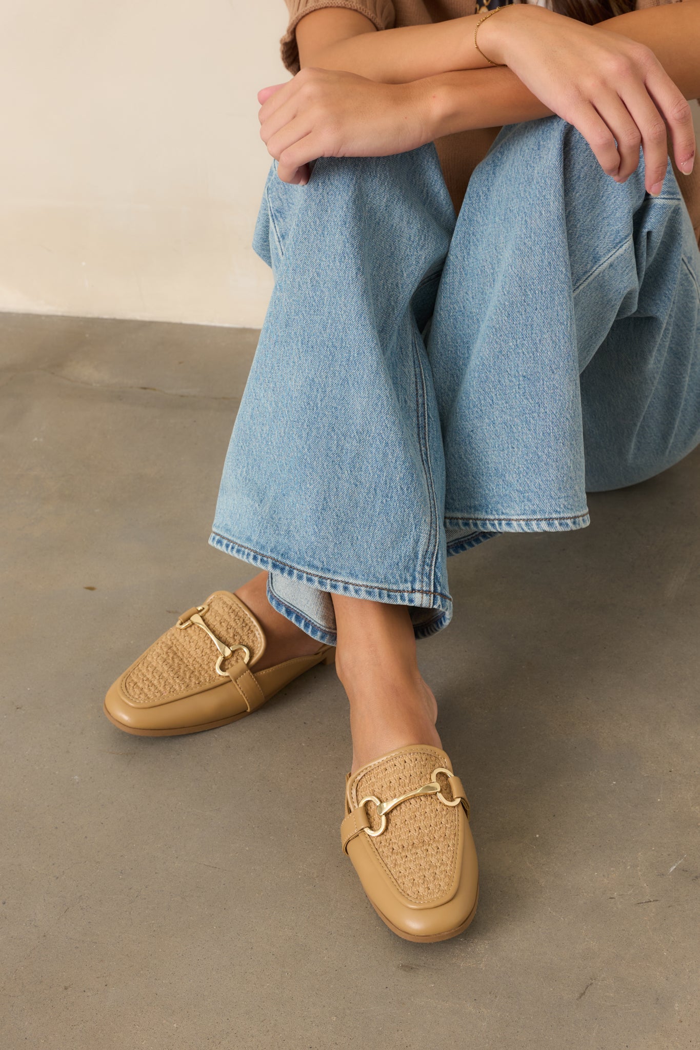 Easy Elegance Tan Woven Faux Leather Mule Loafers