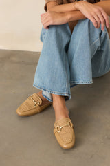 Easy Elegance Tan Woven Faux Leather Mule Loafers