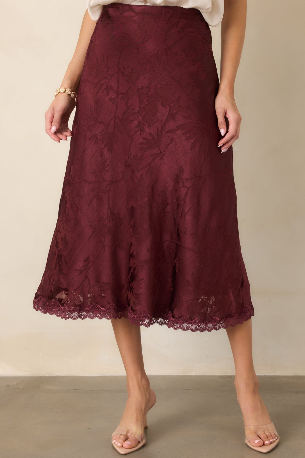 ASTR the Label Windey Mulberry Satin Midi Skirt