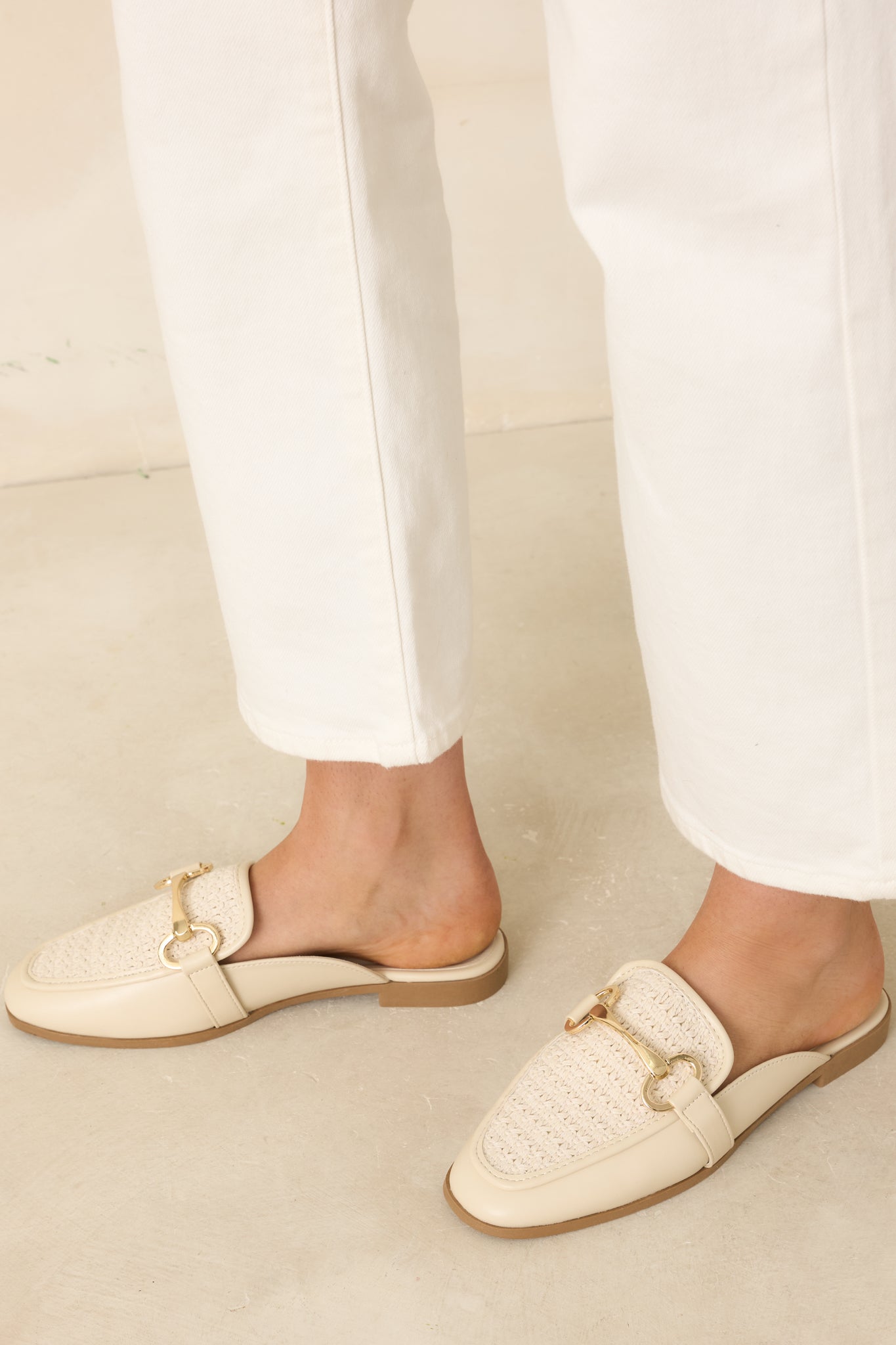 Easy Elegance Ivory Woven Faux Leather Mule Loafers