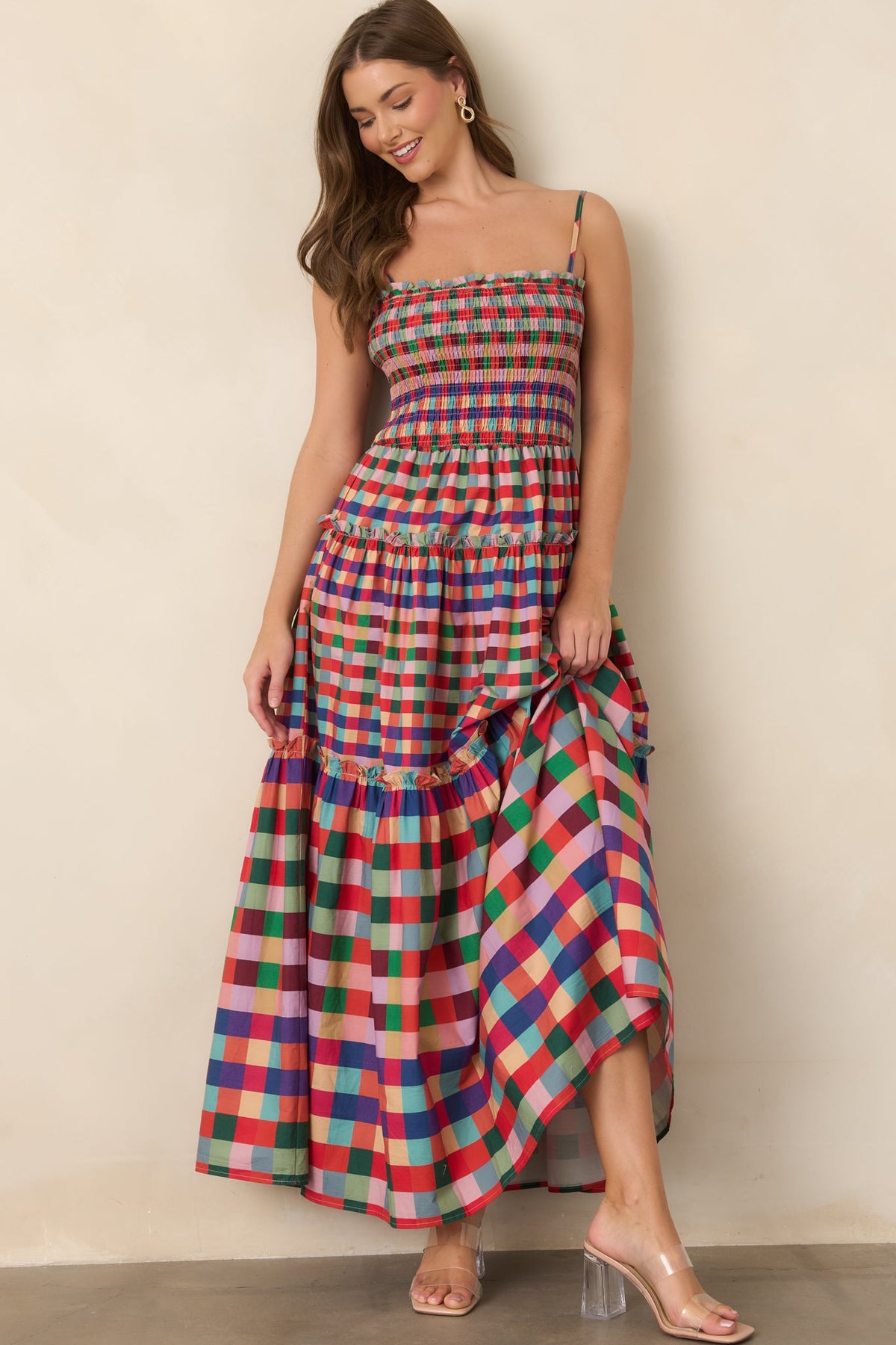 Every Shade of Happy Red Multi Plaid Maxi Dress