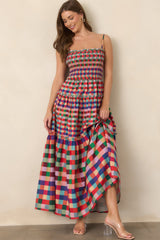 Every Shade of Happy Red Multi Plaid Maxi Dress