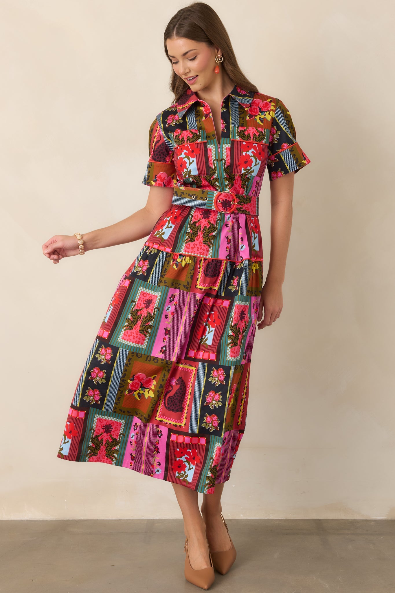CROSBY Fairiss Vintage Vignette Multi Belted Maxi Dress