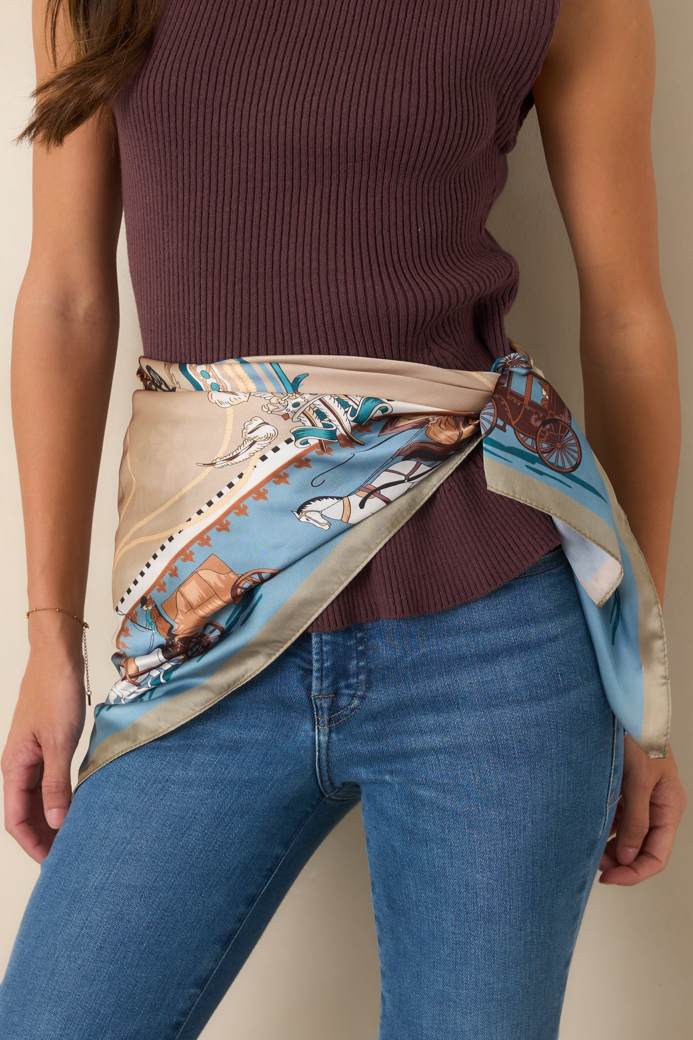 Charmed Travels Blue Multi Equestrian Print Scarf
