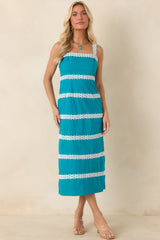Couldn't Stay Away Teal & Ivory Floral Lace Midi Dress