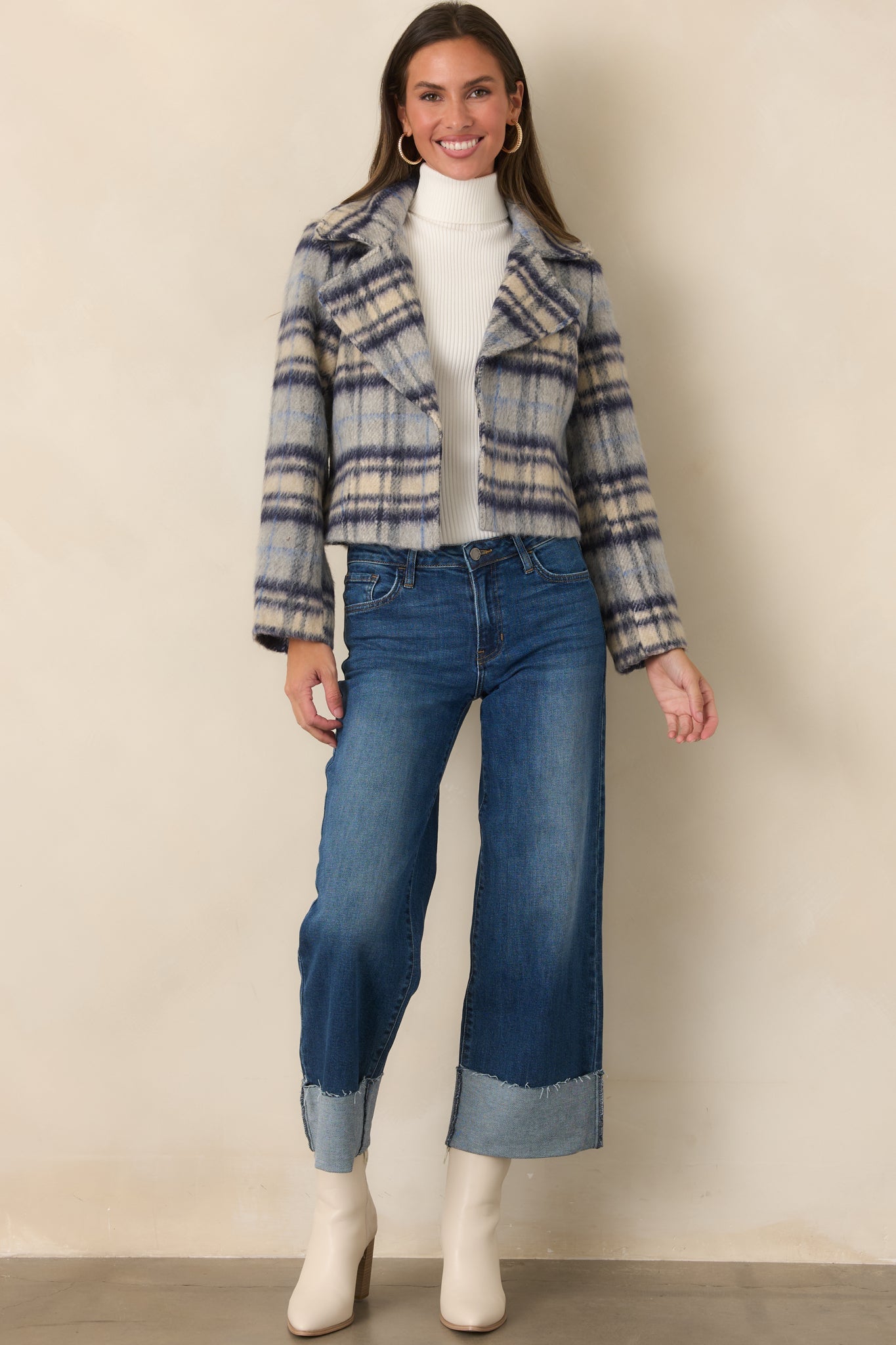 Best I've Seen Dark Wash Stretch Wide Leg Cuffed Jeans