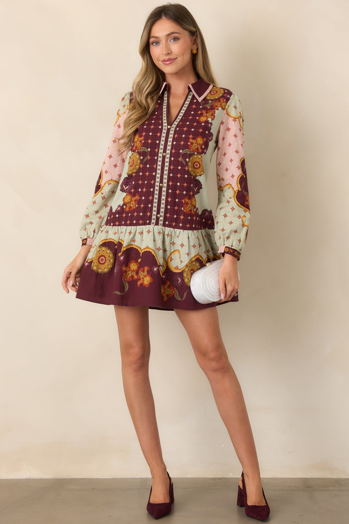 Anna Cate Wine & Sage Rustic Bloom Mini Dress