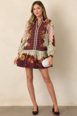 Anna Cate Wine & Sage Rustic Bloom Mini Dress